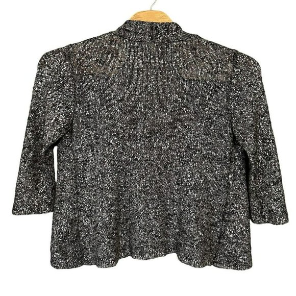Eileen Fisher Linen Viscose Grey Shimmer Crochet‎ Knit Open Cardigan Womens M - Picture 2 of 5